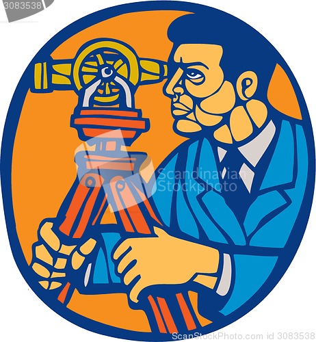 Image of Surveyor Geodetic Theodolite Woodcut Linocut