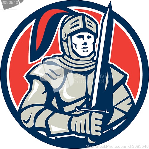 Image of Knight Full Armor With Sword Circle Retro