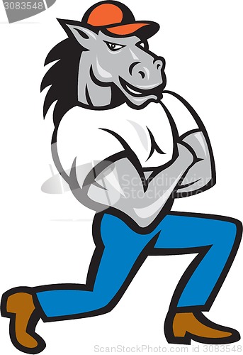 Image of Horse Arms Crossed Kneeling Cartoon