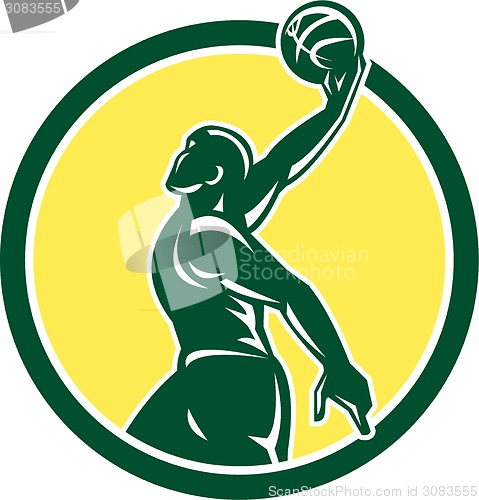 Image of Basketball Player Dunk Ball Circle Retro
