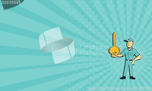 Image of Business card Locksmith Balancing Key Palm Cartoon