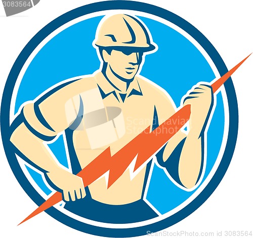 Image of Electrician Holding Lightning Bolt Circle Retro