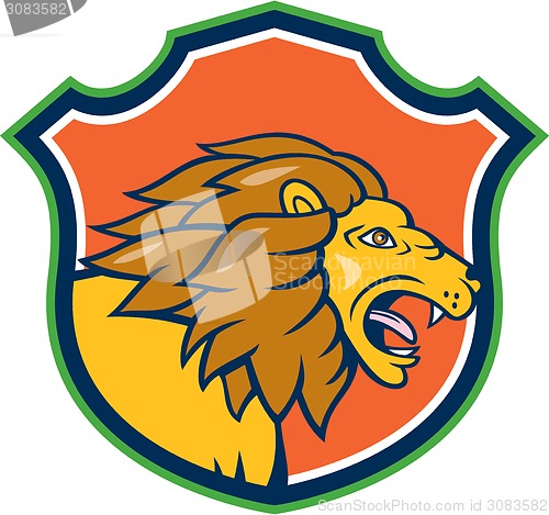 Image of Angry Lion Head Roar Shield Cartoon