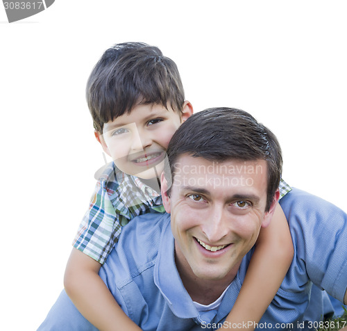 Image of Happy Father and Son Piggyback Isolated on White