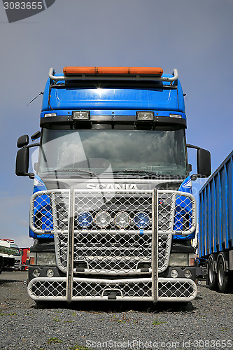 Image of Blue Scania R500 Truck with a Large Bullbar