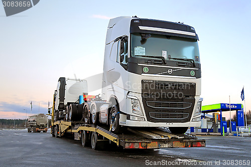 Image of New Volvo FH Trucks Transported on a Semi Trailer