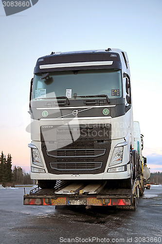 Image of New Volvo FH Trucks Transported on a Semi Trailer