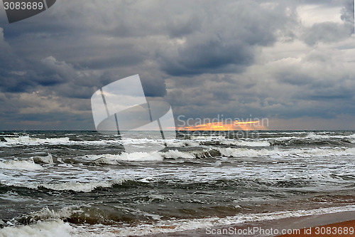 Image of Waves of the Black Sea. Cloudy weather.
