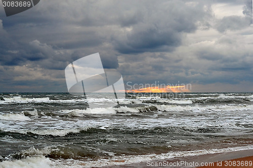 Image of Waves of the Black Sea. Cloudy weather.