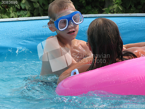Image of Children swim in the pool.