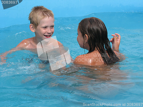 Image of Children swim in the pool.