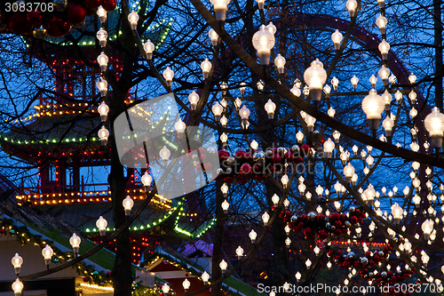 Image of Illuminations at Christmas at the Tivoli in Copenhagen