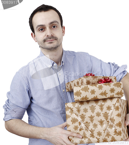 Image of Young man holding a present