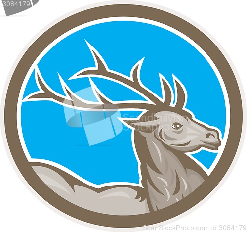 Image of Deer Stag Buck Head Circle Retro