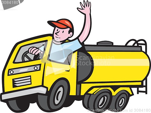 Image of Tanker Truck Driver Waving Cartoon