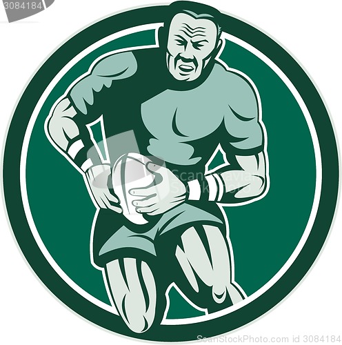 Image of Rugby Player Running Attacking Circle Retro