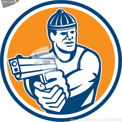 Image of Robber Pointing Gun Circle Retro