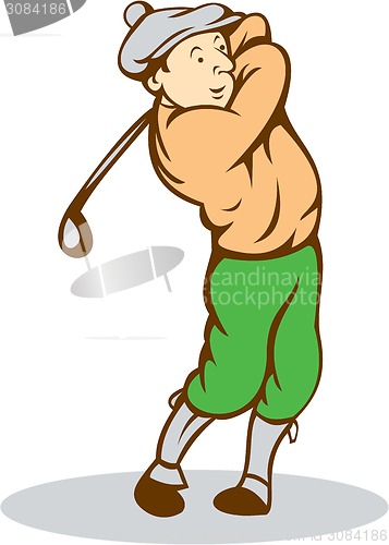 Image of Golfer Swinging Club Cartoon