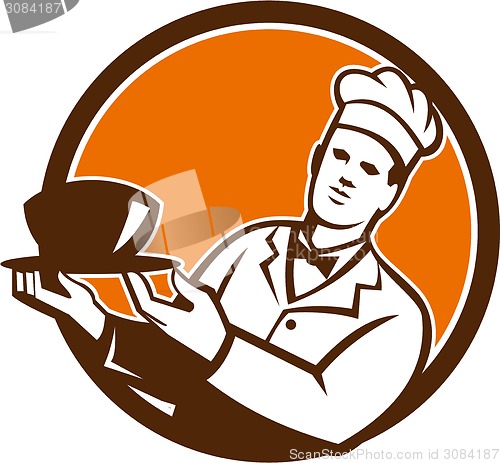 Image of Chef Cook Holding Serving Bowl Circle Retro