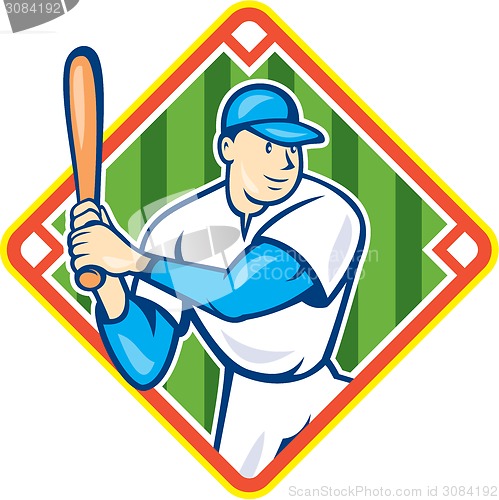 Image of American Baseball Player Batting Diamond Cartoon