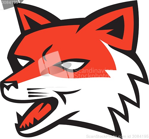 Image of Red Fox Head Growling Retro