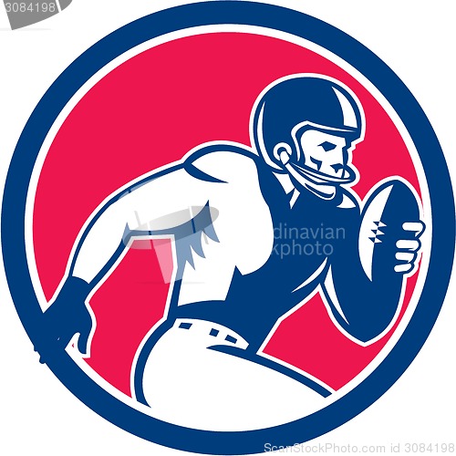 Image of American Football Player Running Circle Retro