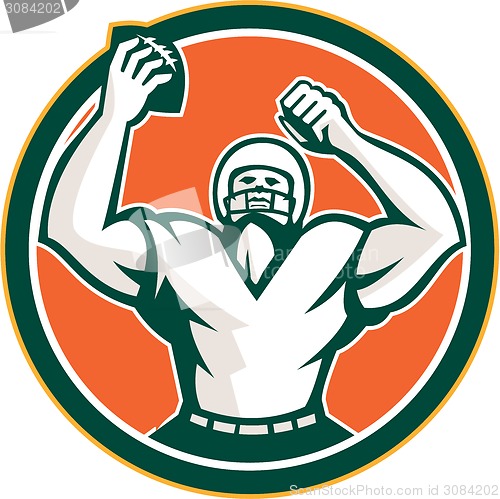Image of American Football Holding Ball Celebrating Retro