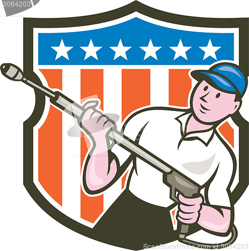 Image of Pressure Washer Water Blaster USA Flag Cartoon