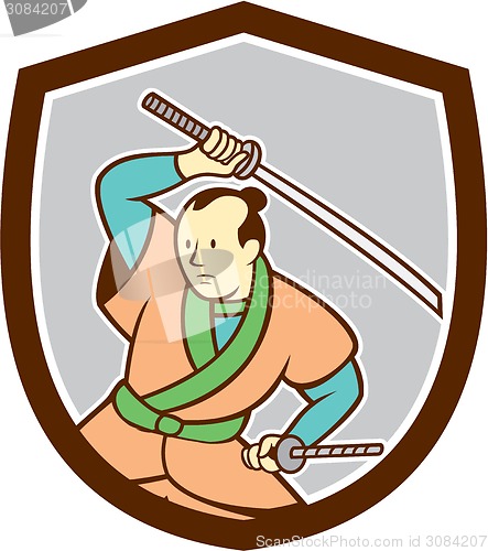 Image of Samurai Warrior Katana Sword Shield Cartoon