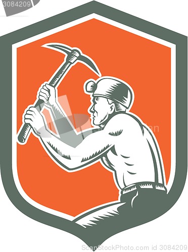 Image of Coal Miner With Pick Axe Shield Retro