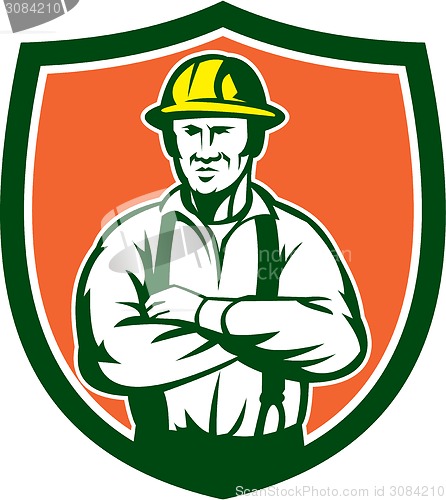 Image of Electrician Arms Crossed Shield Retro