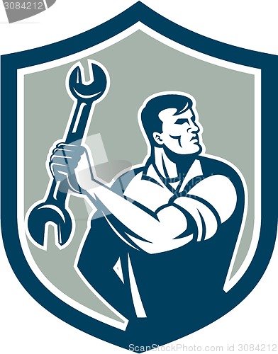 Image of Mechanic Clinching Spanner Wrench Shield Retro