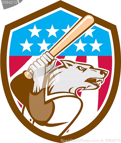 Image of Wolf Baseball With Bat USA Stars Shield Retro