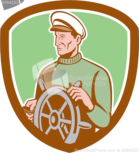 Image of Fisherman Sea Captain Wheel Shield Retro