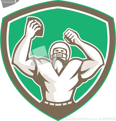 Image of American Football Holding Ball Celebrating Shield Retro