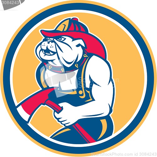 Image of Bulldog Fireman With Axe Circle Retro