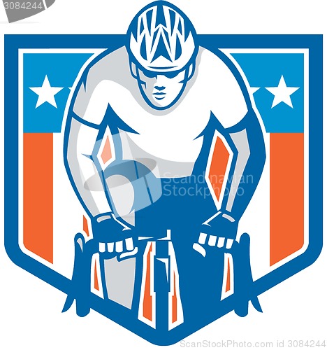 Image of American Cyclist Riding Bicycle Cycling Shield Retro