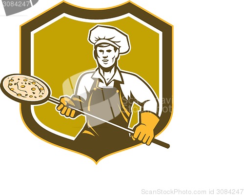 Image of Pizza Maker Holding Peel Shield Retro