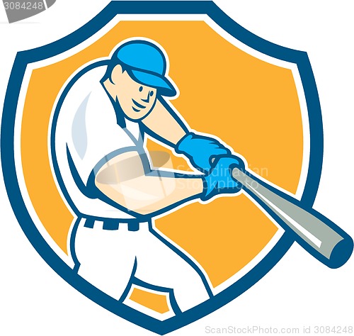 Image of American Baseball Player Batting Shield Cartoon