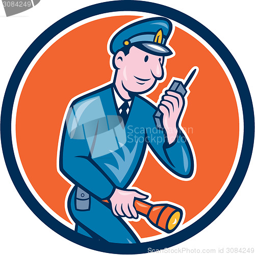 Image of Policeman Torch Radio Circle Cartoon