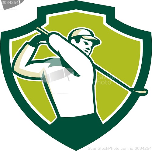 Image of Golfer Tee Off Golf Shield Retro