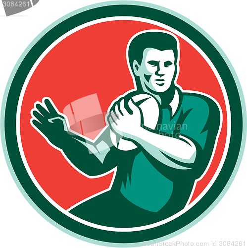Image of Rugby Player Ball Hand Out Circle Retro