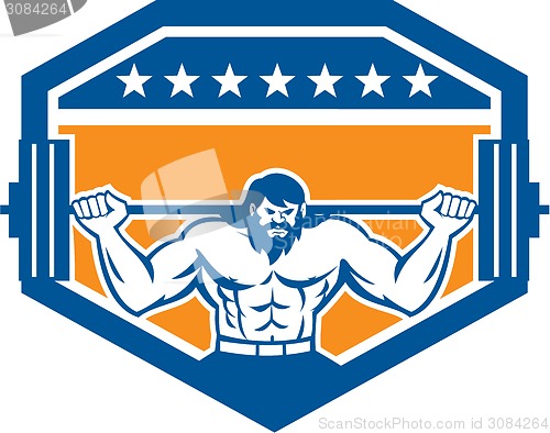 Image of Bodybuilder Lifting Barbell Shield Retro