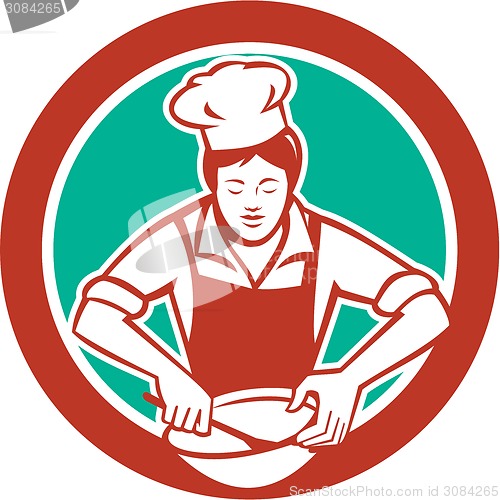 Image of Female Chef Mixing Bowl Circle Retro