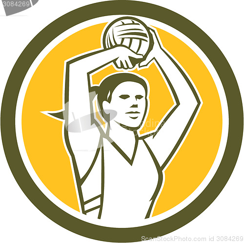 Image of Netball Player Shooting Ball Circle Retro