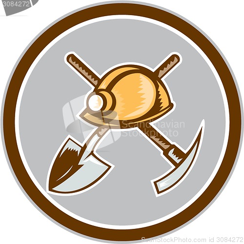 Image of Miner Hardhat Spade Pick Axe Circle Retro