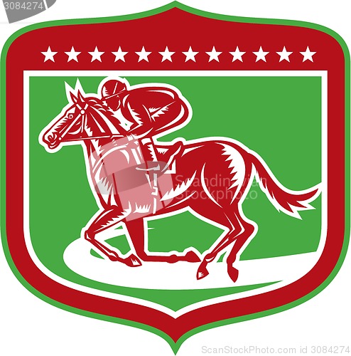 Image of Jockey Horse Racing Side Shield Woodcut