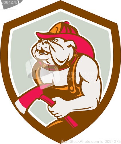 Image of Bulldog Fireman With Axe Shield Retro