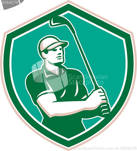 Image of Golfer Tee Off Golf Shield Retro
