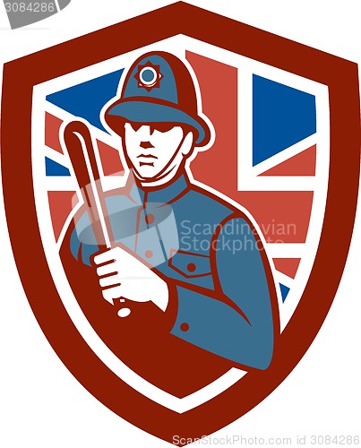 Image of British Bobby Policeman Truncheon Flag Shield Retro